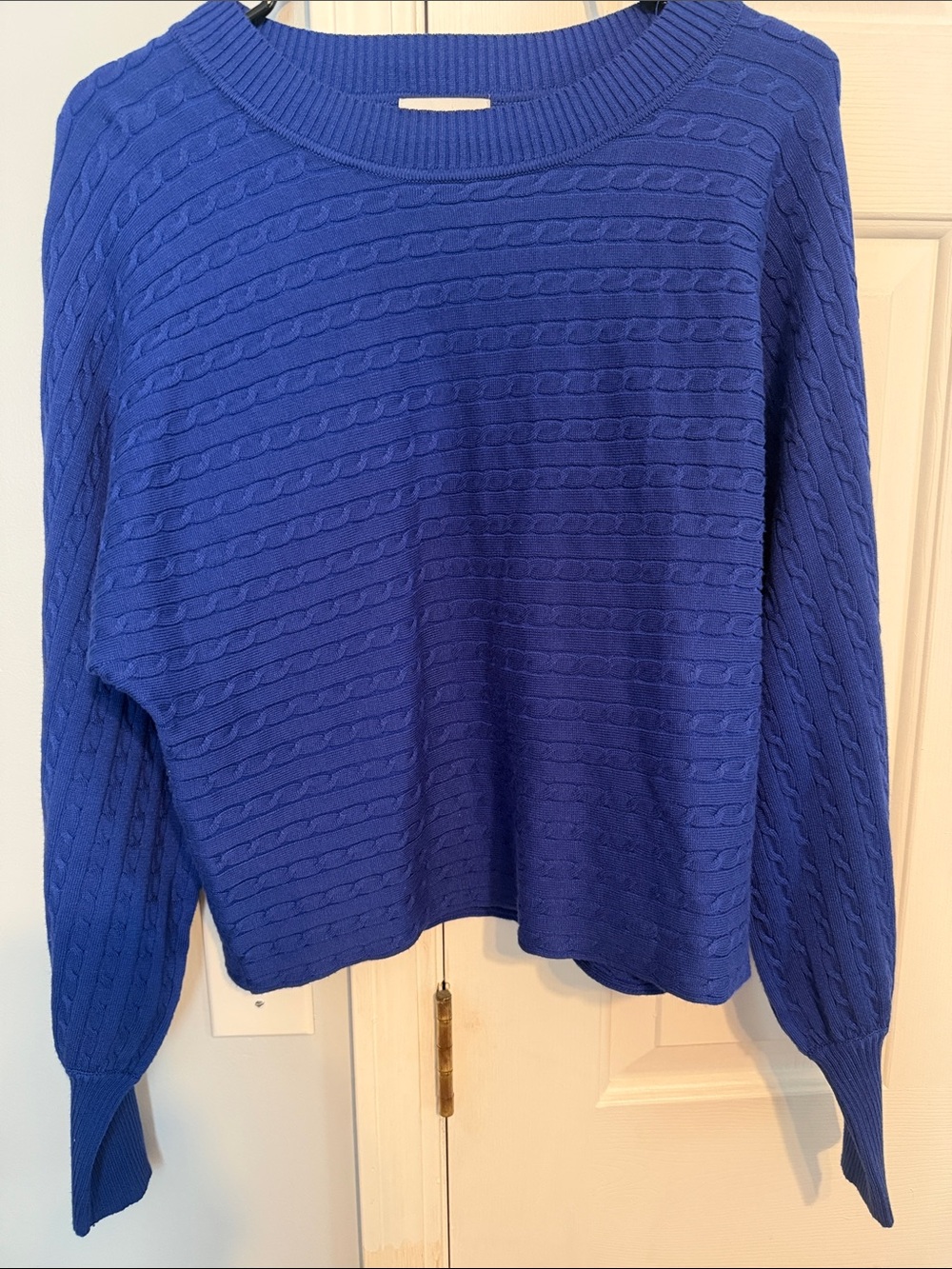 Pink Rose Royal Blue Cable-Knit Crewneck Sweater